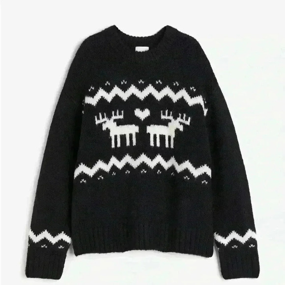 H&M Alpaca Wool Blend Jacquard-Knit Sweater  Black
Cream White Small - Picture 4 of 11